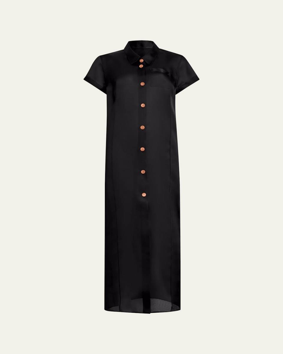 Effy Short-Sleeve Silk Organza Maxi Dress